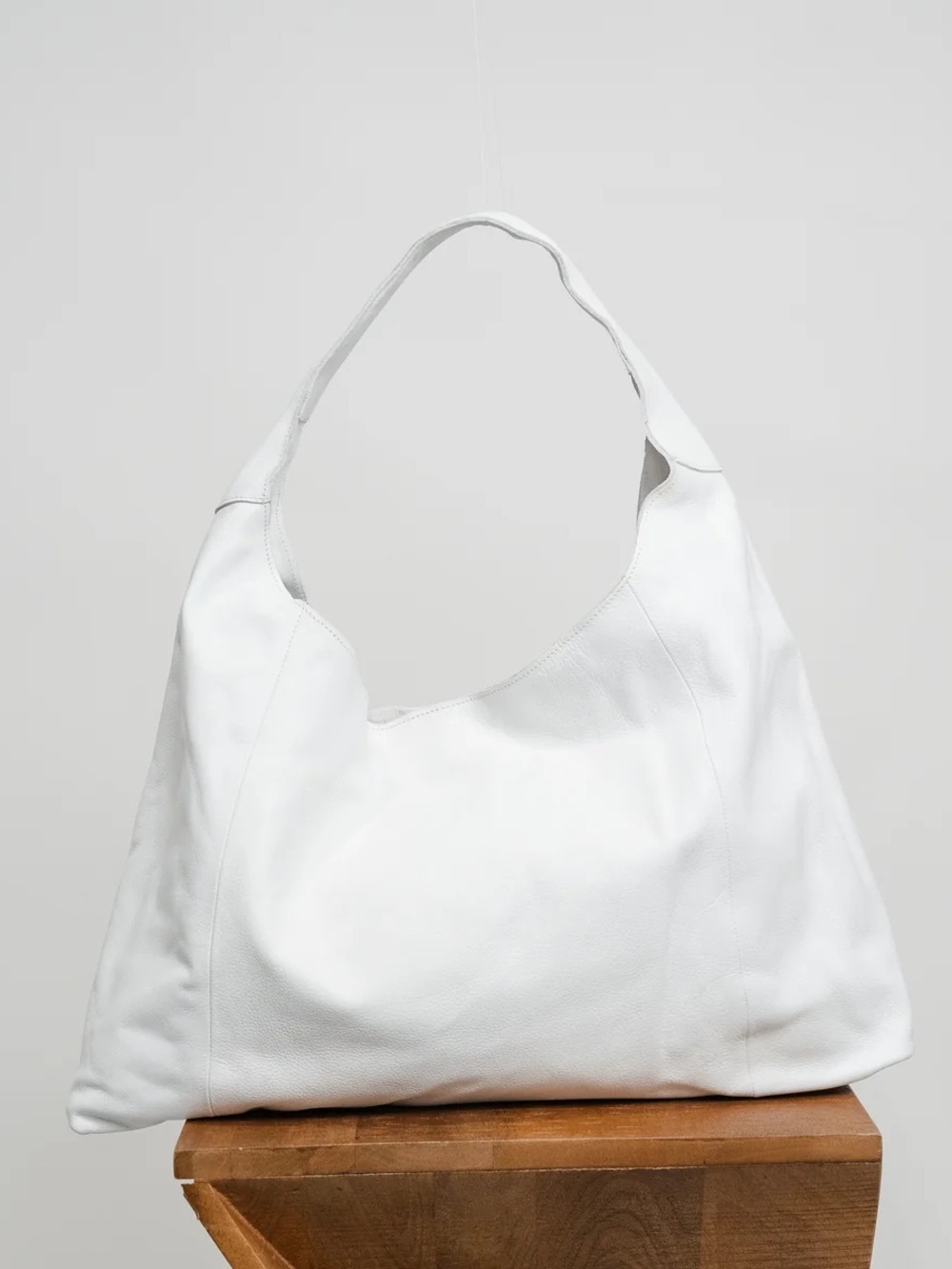 Latico Leathers Lindsey White Full Grain Leather Oversized Hobo Tote Bag
